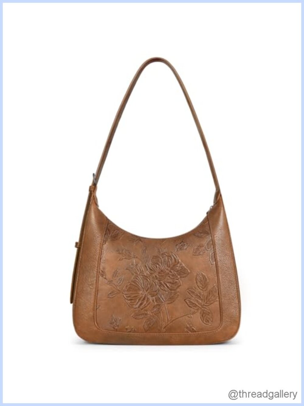 Vegan Leather Crescent Shoulder Bag Floral Embossed Adjustable Strap Women